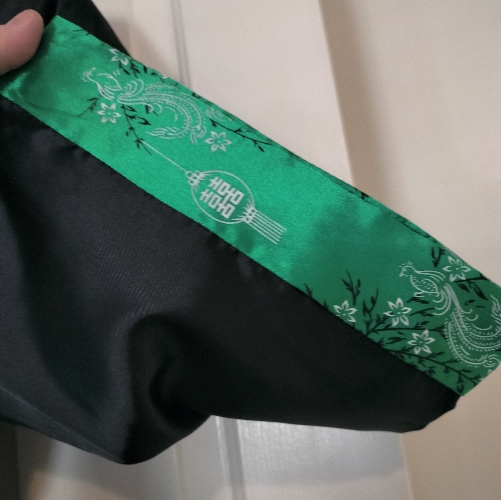 Reversible Satin Dragon Kimono Robe Green & Black Embroidered Vintage Style M - Picture 12 of 14